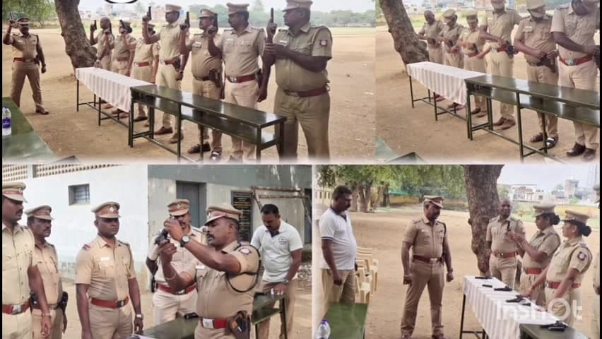 போடிநாயக்கனூர்: போடி உட்கோட்ட காவல் நிலைய அதிகாரிகளுக்கு ஆயுதங்களை பாதுகாப் பாக கையாள்வது குறித்த நினைவூட்டல் பயிற்சி வழங்கப்பட்டது