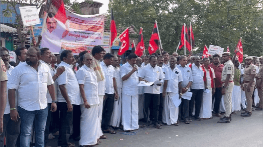 குறுக்கு சாலையில் மதசார்பற்ற  முற்போக்கு கூட்டணி சார்பில் கண்டன ஆர்ப்பாட்டம்