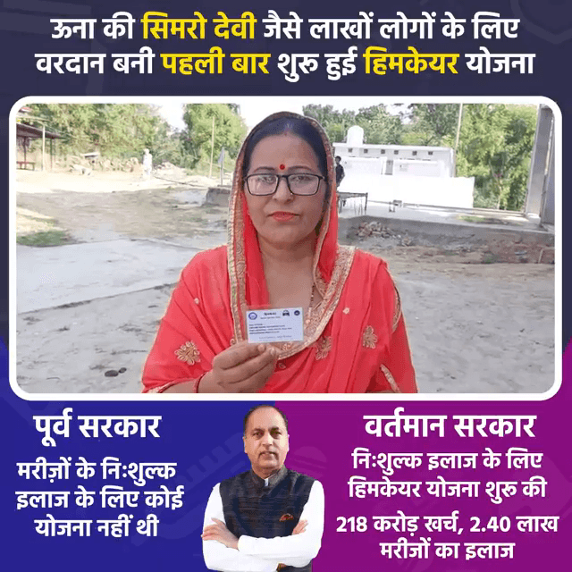 प्रदेश सरकार की हिमकेयर योजना ने दिया है जरूरतमंद लोगों को बहुत बड़ा सहारा।