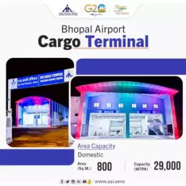 The Air Cargo Terminal at #AAI’s #Bhopal @aaibplairport was inaugurated in Jan’23 to enhance and support the region's economic growth. Presently, the handling capacity of domestic cargo is 29,000 MT per annum. Earlier it was 16,433 MT pa.