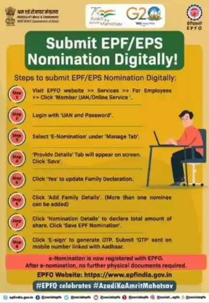 Follow these easy steps to file EPF/EPS nomination digitally.

#SocialSecurity #EPF #Pension #ईपीएफओ #ईपीएफ #AmritMahots