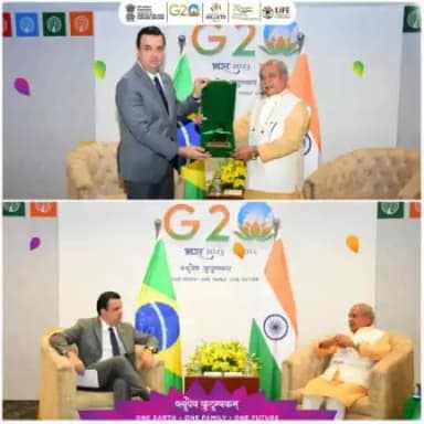 A bilateral meeting between Shri @nstomar, Hon'ble Minister for A&FW Govt. of India 🇮🇳and H.E. Mr. Roberto Perosa, Vice-Minister for Trade and International Relations of Brazil 🇧🇷was held on 17.06.2023 on the sidelines of #G20AMM2023