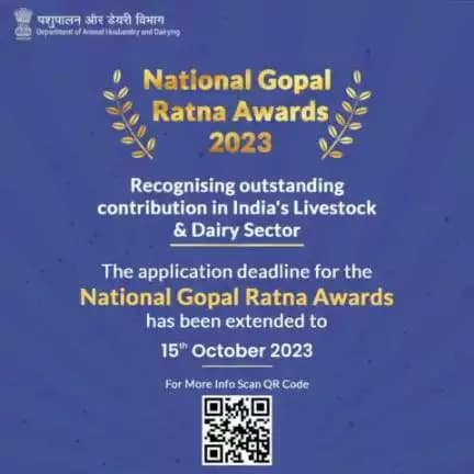 The application deadline for the #NationalGopalRatnaAwards has been extended to 15th October 🗓
Apply NOW 👉 www.awards.gov.in
#AatmnirbharBharat #aatmnirbharahd #ahelp #animalhealth #livestock #animalhusbandry #Pashup