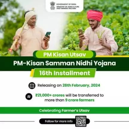 Celebrating Farmers' Utsav Diwas #PMKisan16thInstallment to be released on 28th February, 2024 to more than 9 crore farmers, an amount of more than ₹21,000 crores to be transferred to the beneficiary bank account. #pmkisan @pibindia
