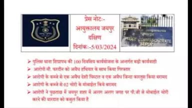 पुलिस थाना शिप्रापथ जयपुर की बड़ी कार्रवाई