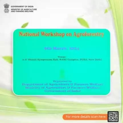 A National Workshop on Agroforestry, in association with ICAR-CAFRI, is being organized today at A.P. Shinde Symposium Hall, NASC Complex, Pusa, New Delhi, to review the progress of implementing the #Agroforestry component under #RKVY.