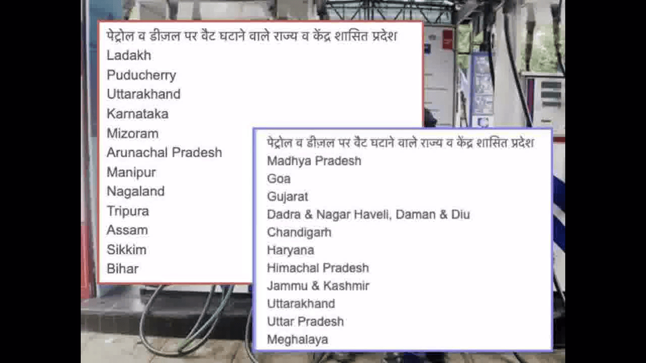 अब तक कुल 23 राज्यों व यूटी ने पेट्रोल व डीज़ल पर घटाया वैट, सूची जारी #पेट्रोल #डीज़ल