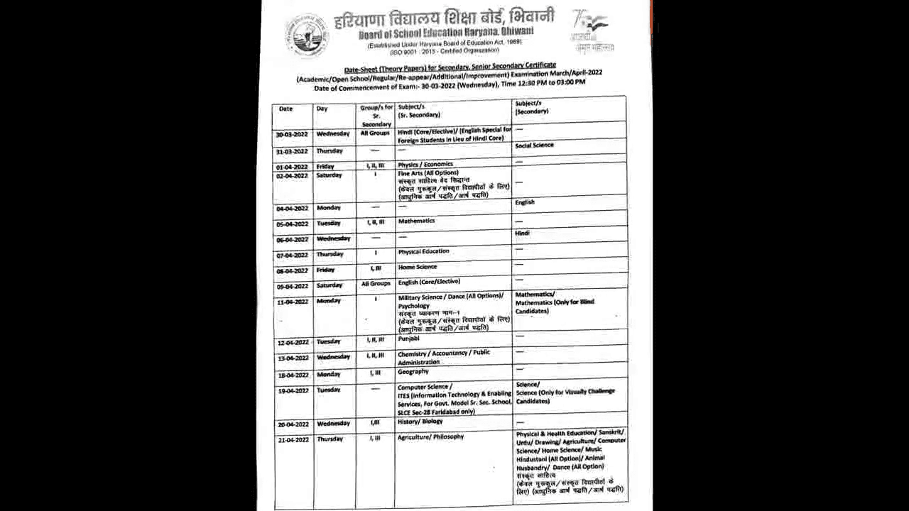 हरियाणा बोर्ड की 12वीं की परीक्षाएं 31 मार्च व 10वीं की परीक्षाएं 30 मार्च से होंगी शुरू #बोर्ड_परीक्षा