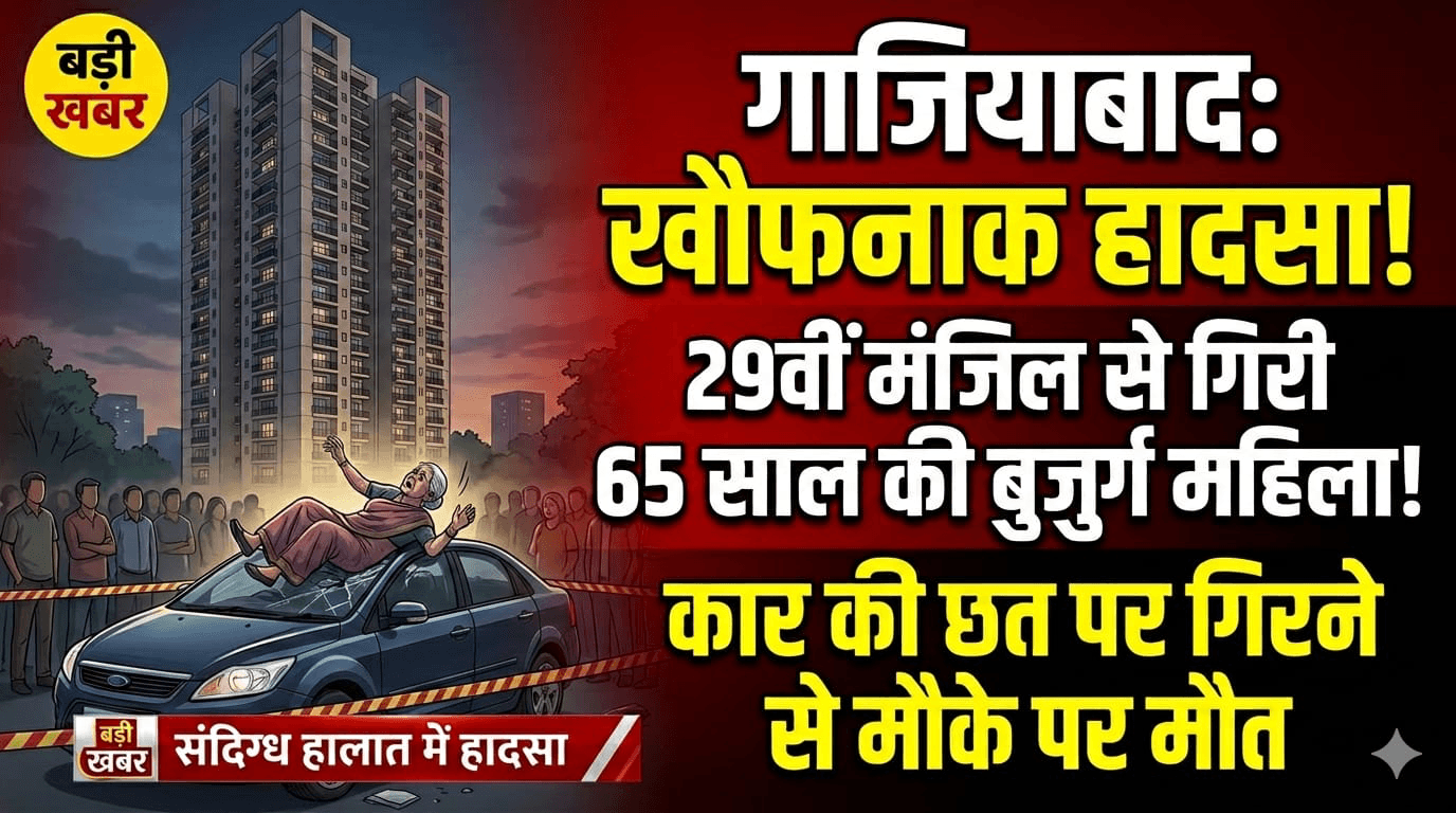 #गाजियाबाद-  29वीं मंजिल से गिरकर बुजुर्ग महिला की मौत   इंदिरापुरम  TNT सोसाइटी संदिग्ध हालात में हादसा   65 वर्षीय महिला 29वीं मंजिल से गिरकर कार की छत पर गिरी घटना से इलाके में मचा हड़कंप बेटी-दामाद की एनिवर्सरी में शामिल होने आई थी महिला