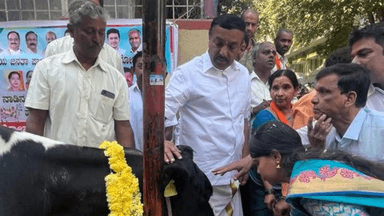 ಬೆಂಗಳೂರು ಉತ್ತರ: ನಾಗೇಂದ್ರ ಬ್ಲಾಕ್ ನಲ್ಲಿ ಸಂಕ್ರಾಂತಿ ಹಬ್ಬದ ಪ್ರಯುಕ್ತ ಗೋಪೂಜೆ ನೆರವೇರಿಸಿದ ಶಾಸಕ ಎಲ್.ಎ. ರವಿ ಸುಬ್ರಹ್ಮಣ್ಯ