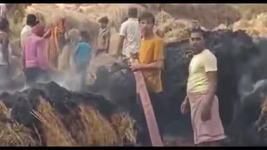मधुपुर: मोहनपुर गांव में किसानों के खलिहान में आग लगने से लाखों का नुकसान