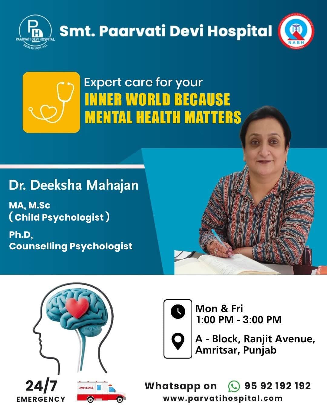 Expert care for your INNER WORLD BECAUSE MENTAL HEALTH MATTERS
Mon & Fri 1:00 PM - 3:00 PM