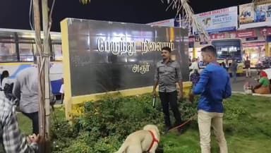 பாப்பிரெட்டிபட்டி: பாப்பிரெட்டிபட்டி அரூர் பேருந்து நிலையங்களில் மோப்பநாய் தீவிர சோதனை காவல்துறையினர் செய்து வருகின்றனர்.