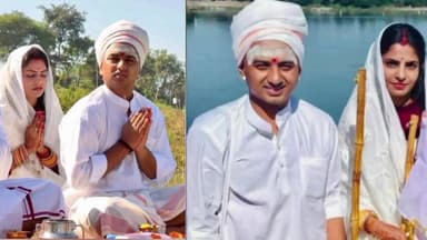 खातेगांव: खातेगांव के नवविवाहित दंपति शादी के बाद नर्मदा परिक्रमा यात्रा पर निकले