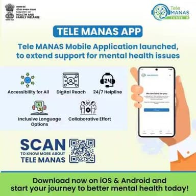 #MentalHealth | The Tele MANAS App is here to support your mental well-being with 24x7 access to professional counseling. Connect with trained experts via video and audio calls for personalized guidance.