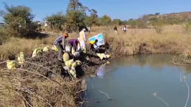 बजाग: बजाग में जल संचय अभियान के तहत बोरी बंधान किया गया, कलेक्टर ने किया निरीक्षण