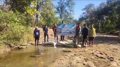 कुरई: जल संचय अभियान के तहत उतरिया नाले पर दो स्थानों पर बोरी बंधान का निर्माण