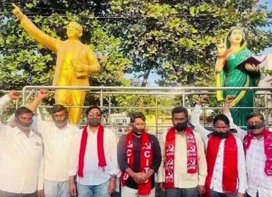 కామారెడ్డి: అంబేడ్కర్ విగ్రహం ఎదుట నోటికి నల్ల దుస్తులు ధరించి నిరసన, కేంద్ర ప్రభుత్వ విధానాలకు వ్యతిరేకంగా ఆందోళన, CITU నాయకులు