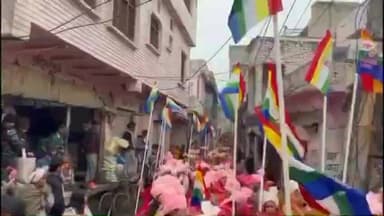 राजाखेड़ा: नवदेव महामंडल विधान के समापन पर राजाखेड़ा में धूमधाम से निकली शोभायात्रा, विधायक बोहरा ने आरती उतारकर किया शोभायात्रा