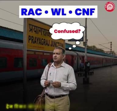 RAC, WL, CNF - क्या है फर्क? 🤔
इस वीडियो के माध्यम से ट्रेन टिकट स्टेटस के अलग-अलग अर्थ समझिए और अपनी यात्रा को बनाइए अधिक आसान व सुगम। 🚉🎫
📲 PNR स्टेटस चेक करने के लिए #RailOne ऐप का उपयोग करें।