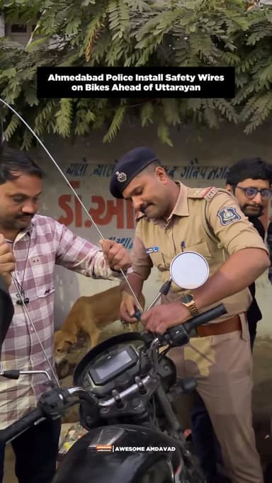 Ahmedabad Police Fit Safety Wires on Bikes for Uttarayan
[Ahmedabad Police, Uttrayan, Safety First, Makarsankranti, Ah...