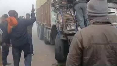 सरैया: बिशुनपुर सरैया में दो ट्रकों की टक्कर, चालक घायल