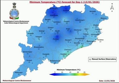 ନୂଆପଡା: ନୂଆପଡ଼ା ଜିଲ୍ଲାରେ ଆସନ୍ତାକାଲି ୧୩ ଡ଼ିଗ୍ରୀ ତାପମାତ୍ର ରହିବ, ଭୁବନେଶ୍ୱର ପାଣିପାଗ ବିଭାଗର ସୂଚନା