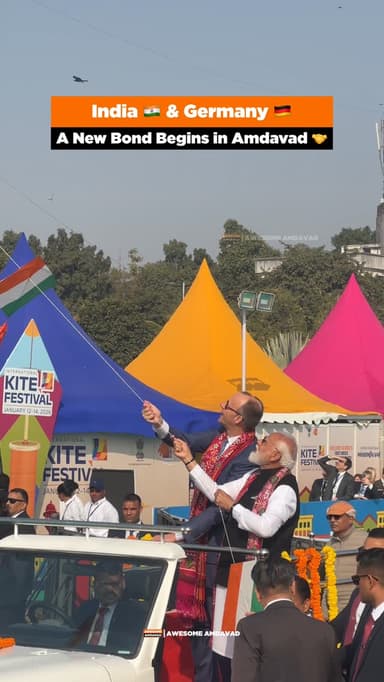 PM Modi & German Chancellor Friedrich Merz
Grand Entry at IKF 2026 🚔🇮🇳🇩🇪
#India #germany #kitefestival #amdavad #awesom...