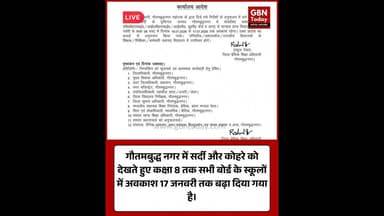 गौतमबुद्धनगर: ठंड के चलते कक्षा 8 तक स्कूल 17 जनवरी तक बंद।#NoidaNews #SchoolClosed #WinterVacation