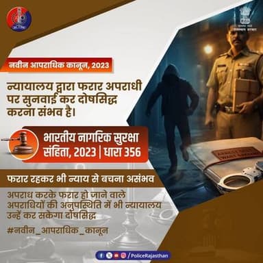 फरार रहकर भी न्याय से बचना असंभव!
अब अपराधी की गैर-मौजूदगी न्याय में बाधा नहीं बनेगी!
BNSS की धारा 356 के तहत, अपराध कर फरार होने वाले अपराधियों की अनुपस्थिति में भी न्यायालय सुनवाई कर उन्हें दोष