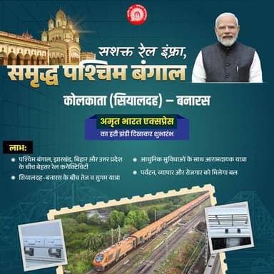 सियालदह–बनारस #AmritBharatExpress की शुरुआत के साथ आधुनिक और भरोसेमंद लंबी दूरी की यात्रा का विकल्प हुआ उपलब्ध।
#RailInfra4WestBengal