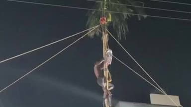 கிருஷ்ணகிரி: எலத்தகிரி கிராமத்தில் பொங்கல் விழாவினை முன்னிட்டு மாபெரும் வழுக்கு மரம் ஏறும் போட்டி 5 மணி நேர போராட்டத்திற்கு பிறகு இளைஞர் வெற்றி பெற்றார்