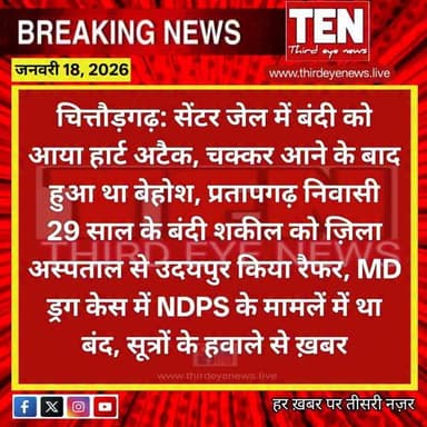 Chittorgarh: सेंटर जेल में बंदी को आया हार्ट अटैक, चक्कर आने के बाद हुआ था बेहोश
#chittorgarhnews #newsupdate #localnews...