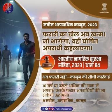 सुरक्षित समाज के लिए कड़े कदम!
अब कानून की गिरफ्त से बचना नामुमकिन!
BNSS की धारा 84 के तहत, 10 वर्ष या उससे अधिक की सजा वाले अपराधों में फरार अपराधियों को अब 'घोषित अपराधी' (Proc