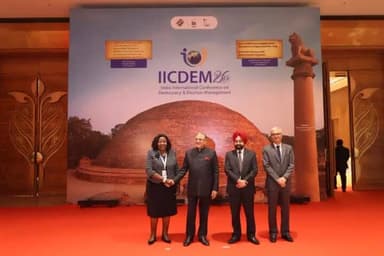 CEC Shri Gyanesh Kumar, ECs Dr. Sukhbir Singh Sandhu and Dr. Vivek Joshi welcomes delegate from Zambia in #IICDEM2026 at Bharat Mandapam, New Delhi
#ECI #IIIDEM
