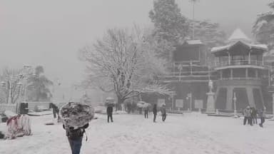 शिमला : पहली वर्फवारी के साथ रिज मैदान पर बर्फ में झूमते पर्यटक ब्यूरो रिपोर्ट