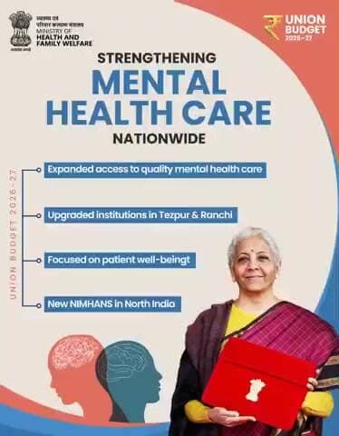 #Budget2026 | Advancing mental health care across the country!
Union Budget 2026–27 supports a stronger mental healthcare ecosystem with a new NIMHANS in North India, upgraded...