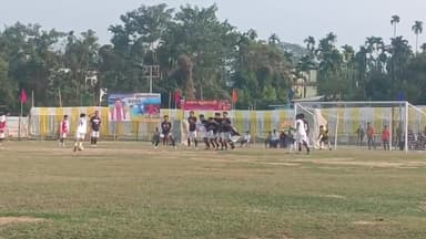 কৈলাশহর: কৈলাসহর কলেজ মাঠে পদ্মজং ফুটবল টুর্নামেন্টে উপস্থিত মন্ত্রী টিংকু রায়