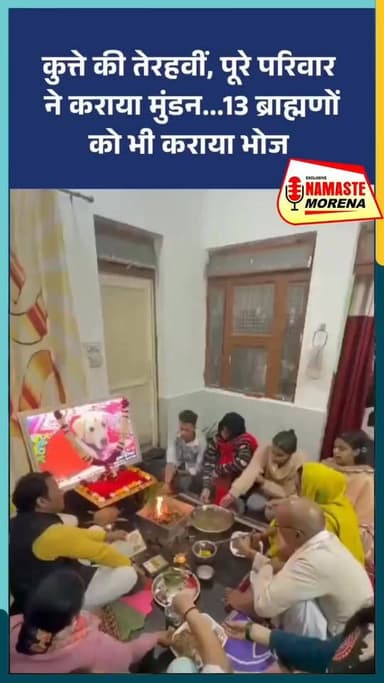 आगरा में एक परिवार ने अपने पालतू डॉग की तेरहवीं की। डॉग की एक बड़ी फोटो रखकर आत्मा की शांति के लिए हवन-पूजन हुआ। 13 ब्रा...