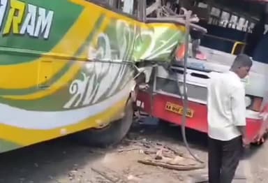 ಹನೂರು: ಮಹದೇಶ್ವರ ಬೆಟ್ಟ ಮಾರ್ಗದಲ್ಲಿ ಕೆಎಸ್ಆರ್ಟಿಸಿ–ಖಾಸಗಿ ಬಸ್ ನಡುವೆ ಡಿಕ್ಕಿ;
12ಕ್ಕೂ ಹೆಚ್ಚು ಮಂದಿಗೆ ಗಾಯ