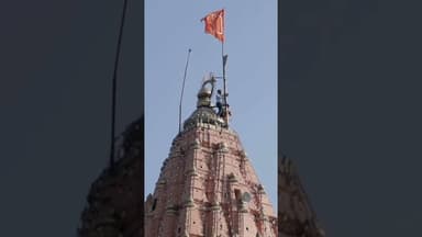 महाशिवरात्रि पर महाकालेश्वर के शिखर पर नवीन ध्वजा अर्पित की गई...🎋🍃🌼🌿#highlights #news #mukhyamantri