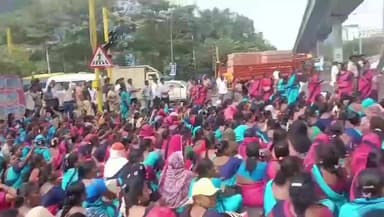 கிண்டி: கத்திப்பாரா மேம்பாலத்தில் திடீர் போராட்டத்தில் ஈடுபட்ட அங்கன்வாடி ஊழியர்கள் - போராடியவர்களை கலைக்க முடியாமல் திணறிய காவல்துறையினர்