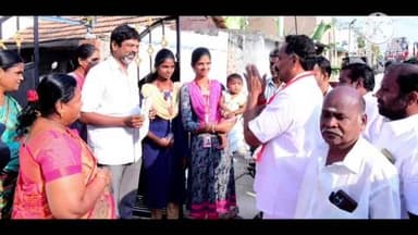 மண்மங்கலம்: காத பாறையில் முன்னாள் அமைச்சர் துண்டு பிரசுரம் வழங்கி வாக்கு சேகரிப்பு .