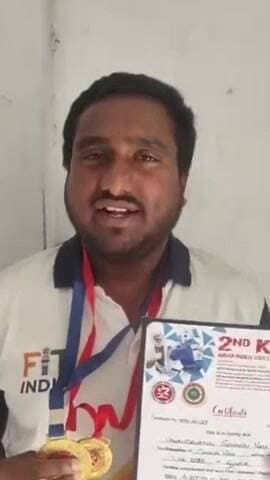 కుడో క్రీడలో బంగారు పతకం సాధించిన బొల్లాపల్లి మండలం గండిగనుమల తండాకు చెందిన గోవిందు నాయక్