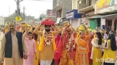 करेरा: श्री श्री 1008 बगीचा सरकार मंदिर में श्रीराम कथा के आयोजन की निकली भव्य कलश यात्रा