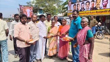 ஊத்தங்கரை: ரவுண்டானாவில் தேமுதிகவினர் பட்டாசு வெடித்து இனிப்புகள் வழங்கி கொண்டாட்டம்