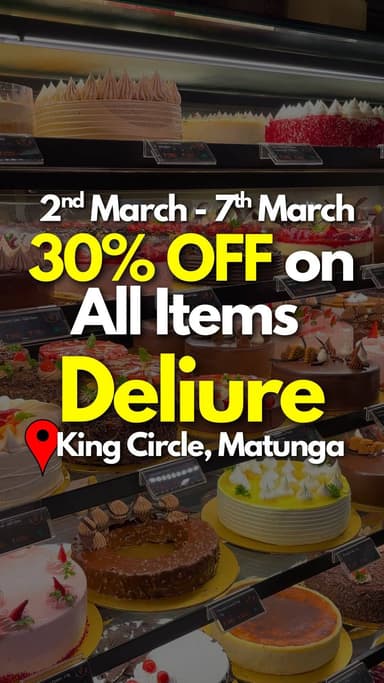 @deliureandtheeatrium 14th outlet now in Matunga king circle ❤️
From 2nd march to 7th march get 30%off on whole outlet....