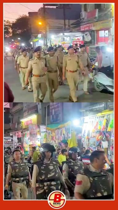 रंगपंचमी से पहले देवास में पुलिस का फ्लैग मार्च: संवेदनशील इलाकों में पैदल गश्त, हुड़दंगियों पर सख्ती की चेतावनी