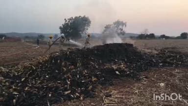 ಬ್ಯಾಡಗಿ: ಪಟ್ಟಣದ ಹೊರವಲಯದಲ್ಲಿ ಸುಟ್ಟು ಕರಕಲಾದ ಗೋವಿನ ಜೋಳದ ರಾಶಿ