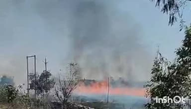 गुना नगर: मछरया गांव में शॉर्ट सर्किट से खेत में आग, दो बीघा गेहूं जलकर राख, फायर ब्रिगेड न होने से नाराज़ लोग